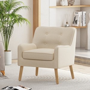 KTMBDW Accent Chair, Tufted Fabric Armchair with Wooden Legs, Mid-Century Modern Comfy Reading Chair for Bedroom, Living Room - 1 of 4
