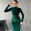 Coolmee Women's Formal Dresses Crew Neck Long Slim Fit Dresses Fall Velvet Long Sleeve Maxi Bodycon Dress Ruched Cocktail Dresses L Green - 3 of 4