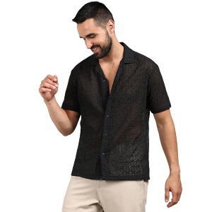Campus Sutra Men Men's Midnight Black Floral Embroidered Shirt - 1 of 3