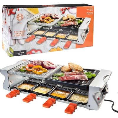 MasterChef Dual Raclette Table Grill w Non-Stick Grilling Plate & Cooking Stone- 8 Person Electric Tabletop Cooker - Great Christmas Gift for Cooks