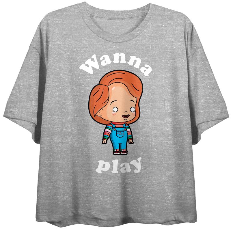 Chucky Wanna Play Double Sided Women's Athletic Heather Crop Tee-, 1 of 5