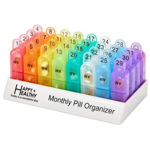 MEDca Monthly Pill Organizer 2 Times/Day, 30 Day Box AM/PM, Morning and Night One Month w/ Daily Removable 31 Organizers and Organizing Tray - 1 of 4