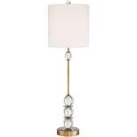 Vienna Full Spectrum Halston Art Deco Buffet Table Lamp 32 1/2" Tall Crystal Ball Brass Metal Off White Fabric Drum Shade for Bedroom Living Room Kids
