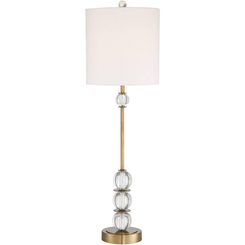 Vienna Full Spectrum Halston Art Deco Buffet Table Lamp 32 1/2" Tall Crystal Ball Brass Metal Off White Fabric Drum Shade for Bedroom Living Room Kids, 1 of 11