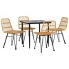 vidaXL Garden Dining Set Black Steel, polyethylene, tempered glass - Brown 31.5" Table Length 4 Items - 3 of 4