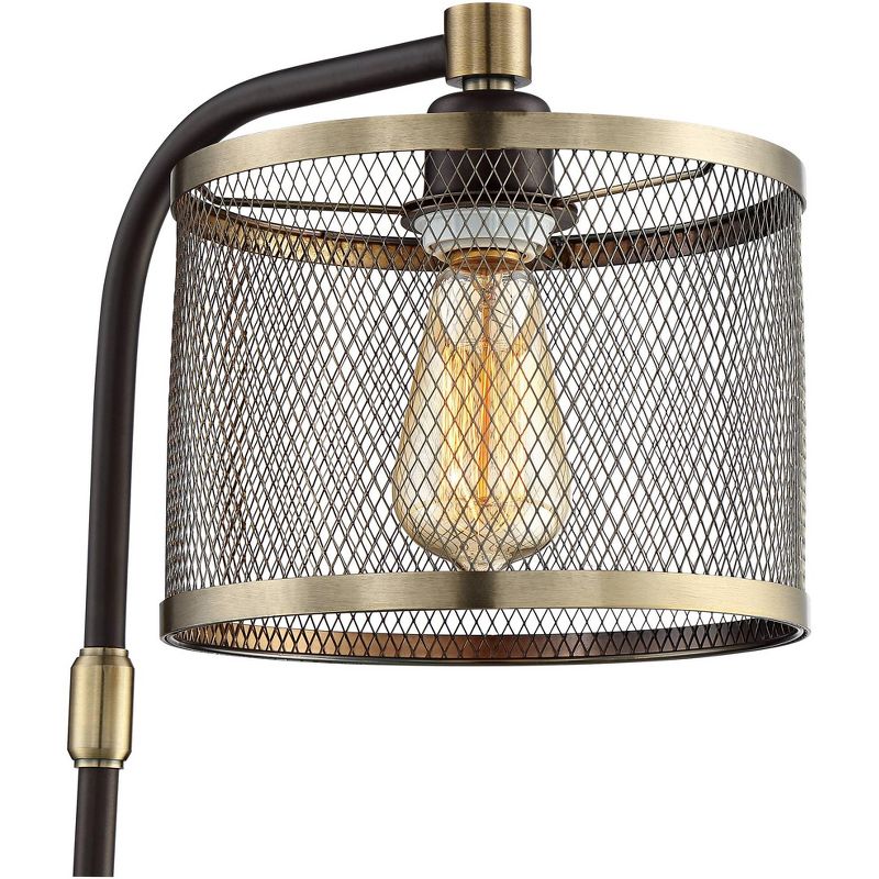 360 Lighting Brody Industrial Desk Lamp 22 1/4" High Antique Brass with USB and AC Power Outlet in Base Black Perforated Metal Shade for Living Room, 4 of 11