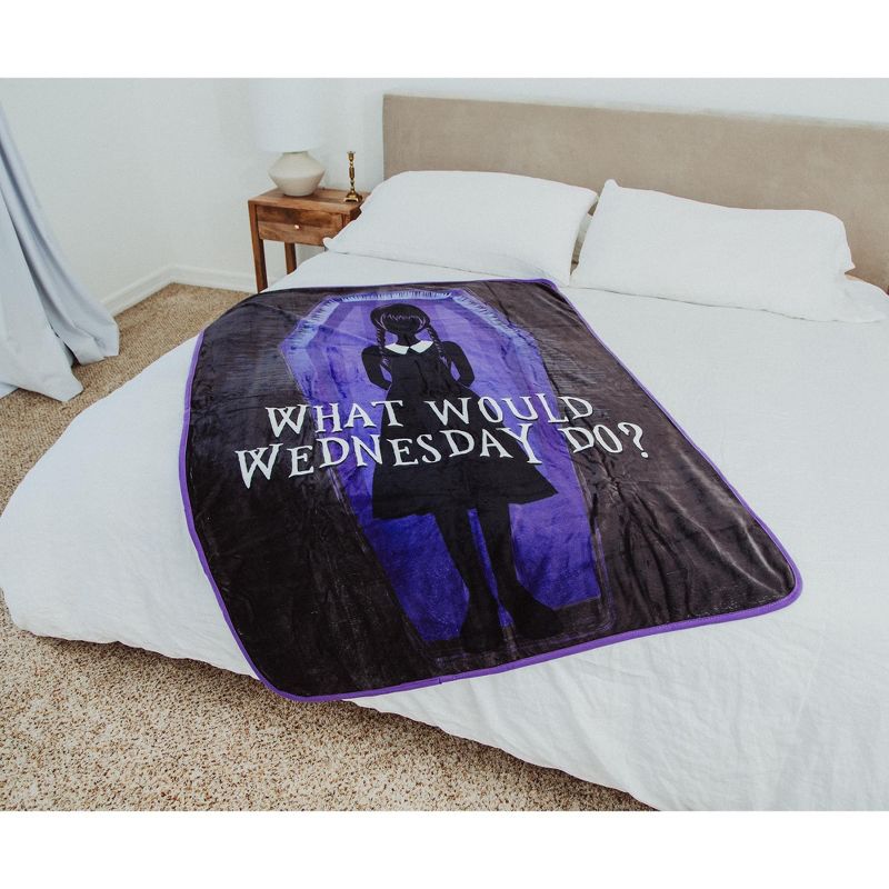 Silver Buffalo Addams Family Wednesday "What Would Wednesday Do?" Raschel Throw Blanket | 45 x 60 Inches, 4 of 10