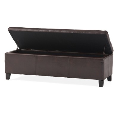 Dark Brown Faux Leather Upholstered Storage Ottoman Bench