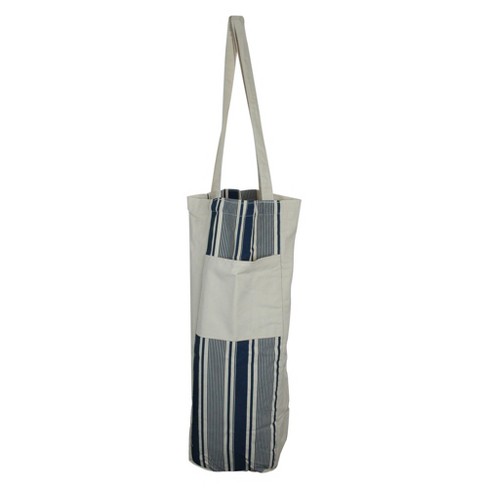 Large Black and White Horizontal Cabana Stripe Tote Bag by KirstiePaige