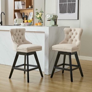 Resenkos Counter Bar Stools, Counter Stool,Swivel Velvet Barstools with Button Tufted Decoration and Wooden Legs, Set of 2 (Beige) - 1 of 4