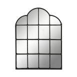 Metal Window Pane Inspired Wall Mirror with Arched Tops and Studs Black - Olivia & May