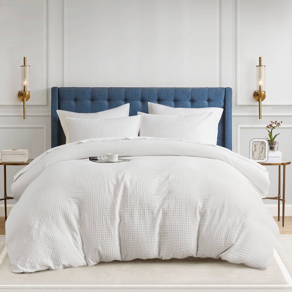 Photos - Bed Linen King/California King Mina Waffle Weave Textured Duvet Cover Set White - 51