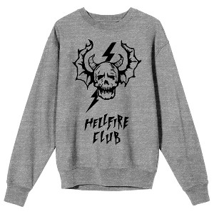 Stranger Things Hellfire Club Demon Skull Adult Athletic Heather Crew Neck Long Sleeve Sweatshirt - 1 of 2