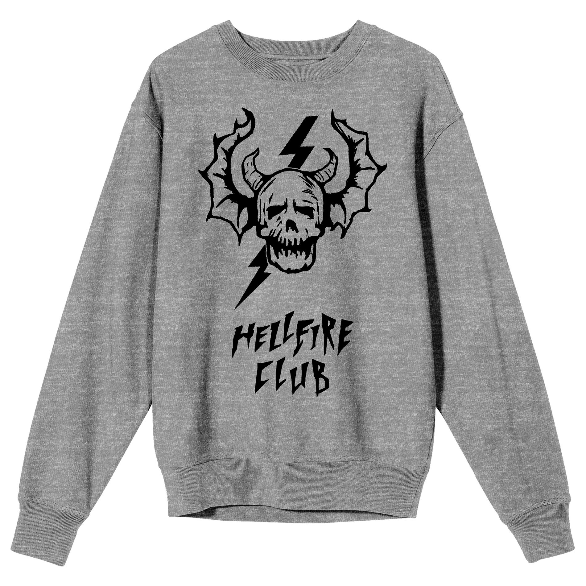 Stranger Things Hellfire Club Demon Skull Adult Athletic Heather Crew Neck Long Sleeve Sweatshirt