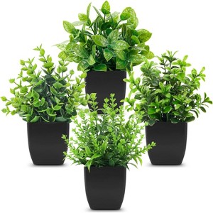 4 Pack Fake Plants Mini Artificial Greenery Potted Plants for Home Decor Indoor Office Table Room Farmhouse Bathroom Decor - 1 of 4