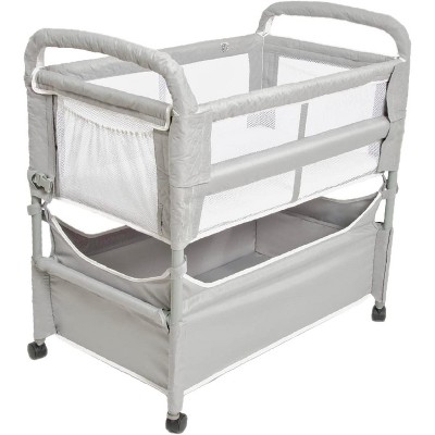 MYKKO Bedside Bassinet for Baby, Portable Baby Bassinet Bedside Sleeper for Newborn Infants with Wheels Storage Basket, Adjustable 7 Heights