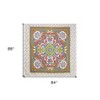 HomeRoots 88" X 84" Green Red And White Floral Cotton Hanging Tapestry - 3 of 4