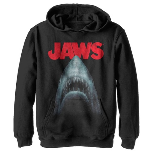Boy's Jaws Shark Teeth Poster Pull Over Hoodie - Black - X Large : Target