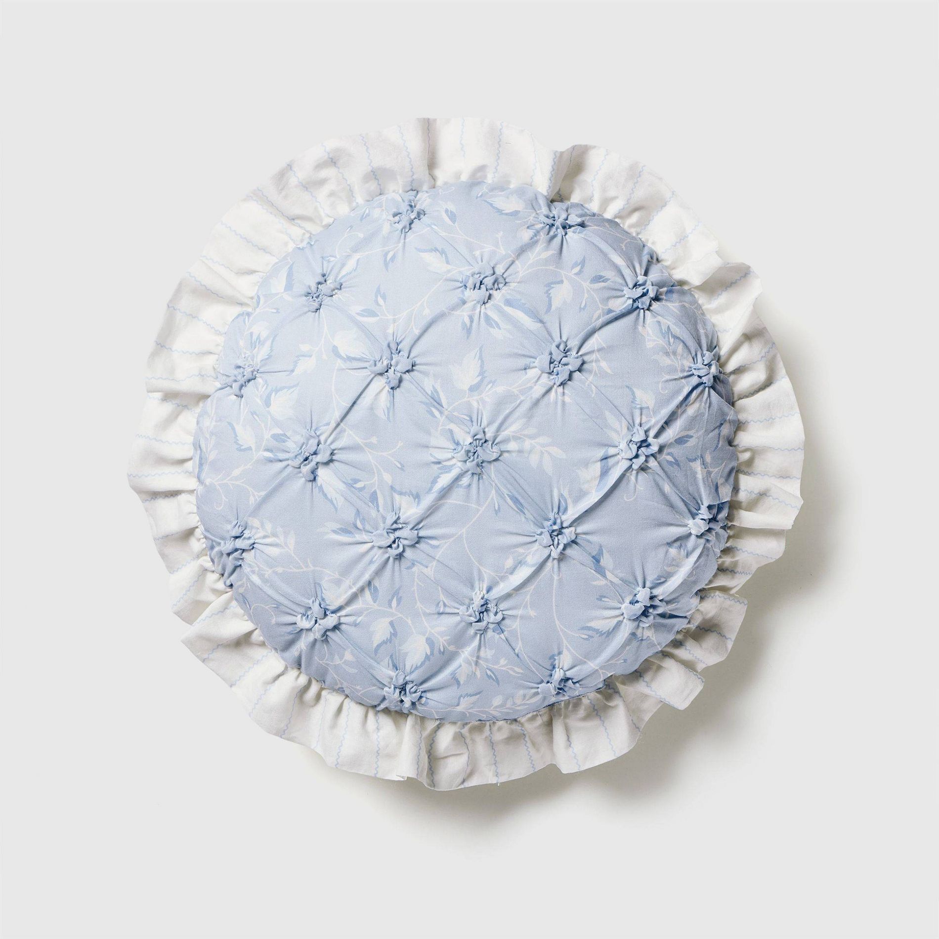 Round Ruffle Throw Pillow Blue Floral