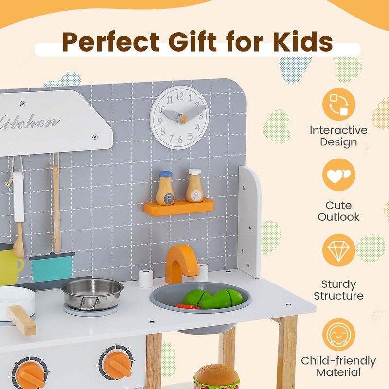 Costway Wooden Kid's Play Kitchen Set Pretend Chef Cooking Toy with Cookware Accessories, 5 of 11