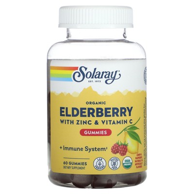 Solaray Organic Elderberry Gummies With Zinc & Vitamin C, Lemon & Raspberry, 60 Gummies