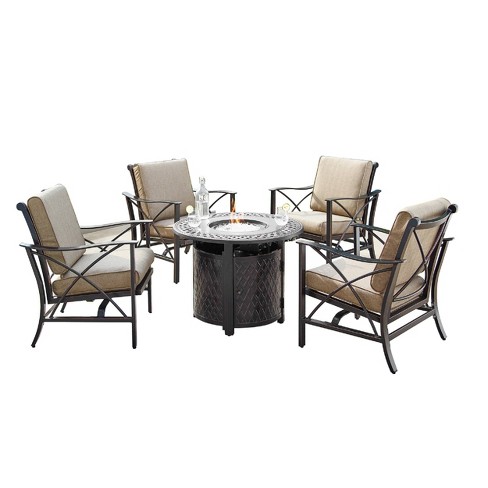 5pc Outdoor Set With 34 Aluminum Round, Deep Seating Outdoor Furniture Covers
