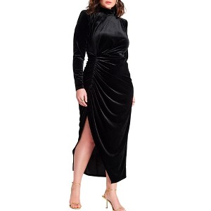 ELOQUII Women's Plus Size Mock Neck Velvet Dress With Slit - 1 of 4