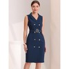 Allegra K Women's Sleeveless V Neck Notched Lapel Double Breasted Belted Work Office Dress - 2 of 4