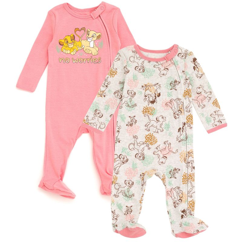 Disney Minnie Mouse Princess Classics Lion King Dumbo Belle Baby Girls 2 Pack Zip Up Sleep N' Plays Newborn to Infant, 1 of 6