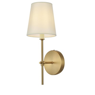 Satin Gold Iron Wall Sconce with White Fabric Shade