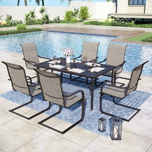 Captiva Designs 7pc Patio Dining Set with Geometric Pattern Rectangle Table & C-spring Sling Chairs - 1 of 4