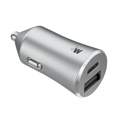 Just Wireless 3.4A Dual Port USB-A and USB-C Car Charger - Gray