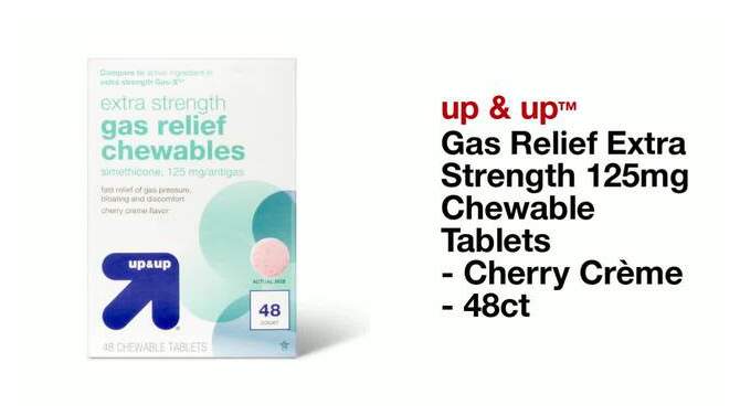 Gas Relief Extra Strength 125mg Chewable Tablets - Cherry Cr&#232;me - 48ct - up &#38; up&#8482;, 2 of 6, play video