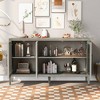 U-Style Wood Storage Accent Cabinet With Adjustable Shelf 3 Tempered Glass Doors Freestanding Storage Cupboard Console Table For Living Room - 2 of 4