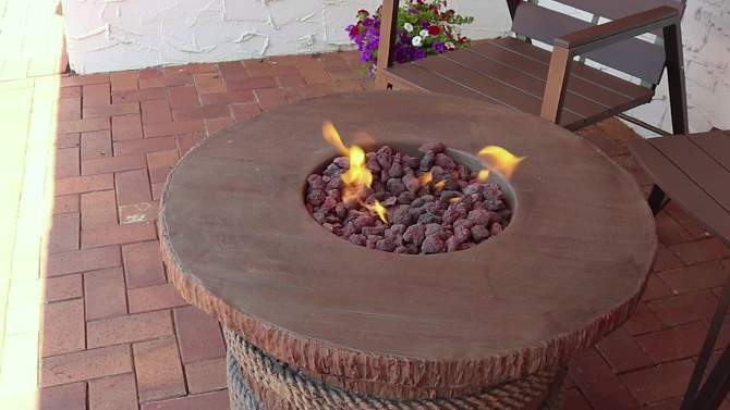 Sunnydaze Rope and Barrel Design Propane Gas Patio Fire Pit Table Kit with Lava Rocks - 29" Diameter, 2 of 14, play video