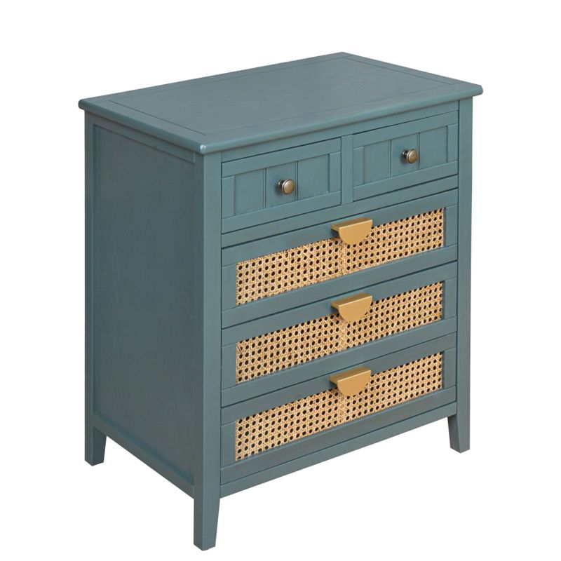 Crete Small Storage Cabinet with Drawers,5 Drawer Cabinet With Wood Texture And Natural Rattan Storage Cabinet-Maison Boucle, 4 of 10