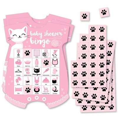 Big Dot of Happiness Purr-fect Kitty Cat - Picture Bingo Cards and Markers - Kitten Meow Baby Shower Shaped Bingo Game - Set of 18