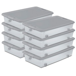 Sterilite 56 Qt Wheeled Under Bed Storage Container, Plastic Bin, Silver, 8 Pack - 1 of 4