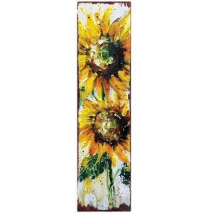 HomeRoots 36" White And Yellow Solid Wood Sunflowers Porch Sign - 1 of 4
