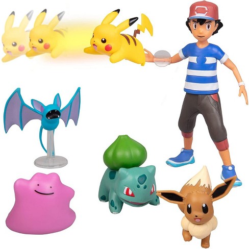 Jazwares Pokemon Battle Figure Multi Pack Set With Launching Action Includes Ash Pikachu Zubat Eevee Ditto And Bulbasaur 6 Pieces Target - roblox enchanted academy 3 action figure 2 pack jazwares toywiz