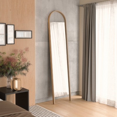 Natural Wood Full Length Arched Leaning Mirror