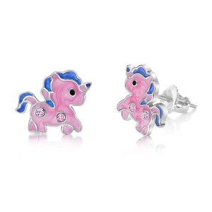 Chanteur Hypoallergenic Kids Jewelry Accessories Unicorn Enamel CZ White Gold Palladium Plating Stud Earrings Surgical Titanium Posts - 1 of 1