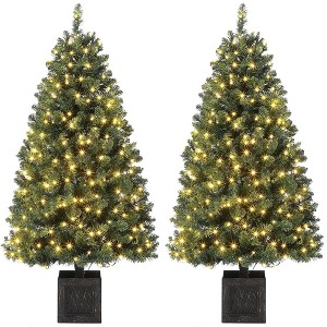 4.5 FT Pre-Lit Christmas Trees with Vintage Pot, Realistic Needles Artificial Christmas Trees with 108 Warm White Lights - 1 of 4
