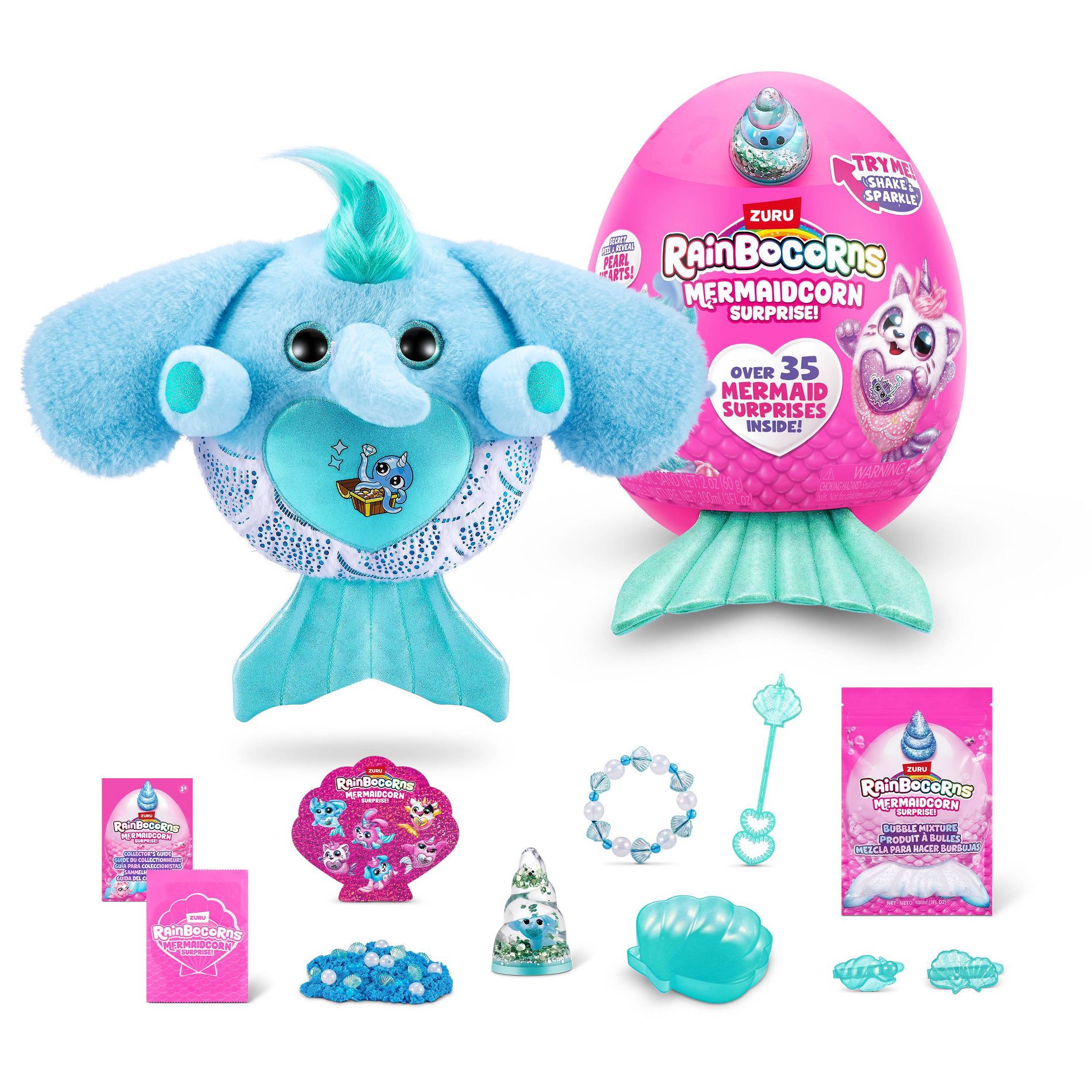 Rainbocorns Mermaidcorn Surprise Plush by ZURU: Stuffed Animal for Sensory Development, Polyester Material