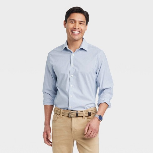 Men's Performance Dress Standard Fit Long Sleeve Button-Down Shirt -  Goodfellow & Co™ Light Navy Blue XXL