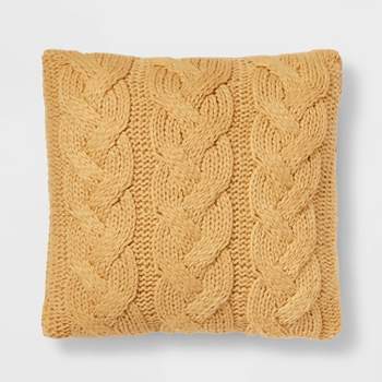 Oversized Chunky Cable Knit Square Throw Pillow Gold - Threshold™
