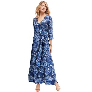 Jessica London Women's Plus Size Stretch Knit Faux Wrap Maxi Dress - 1 of 4