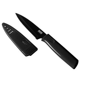 Kuhn Rikon Colori Non-Stick Serrated Paring Knife with Safety Sheath, 4 inch