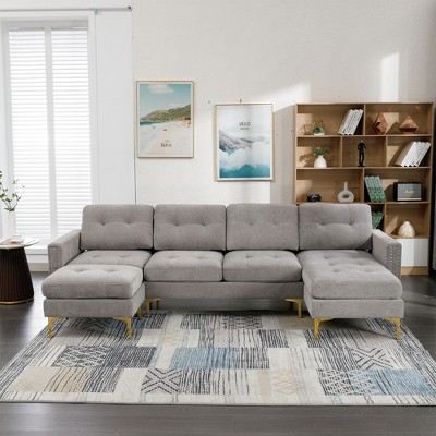 111" U-Shape Convertible Sectional Sofa Couch with Movable Ottoman-ModernLuxe