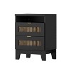 ORRD 2-Drawer Farmhouse Wooden Nightstand, Wood Side Table with Storage Cabinet, Black - 3 of 4